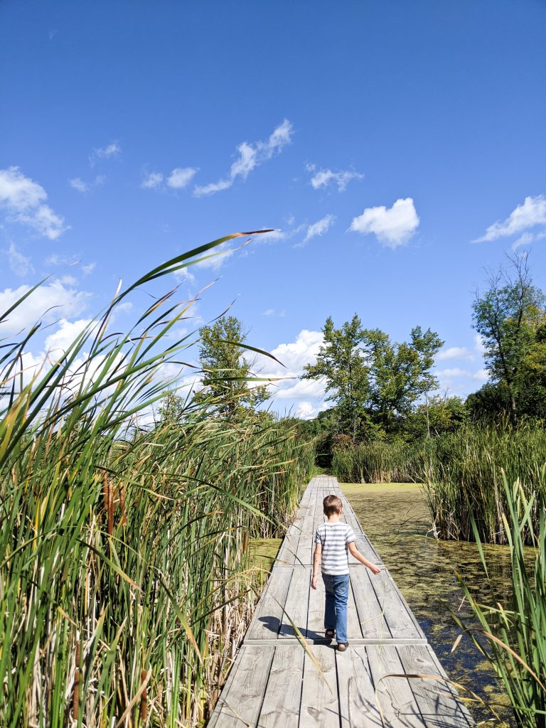 child hiking near Walhalla, ND